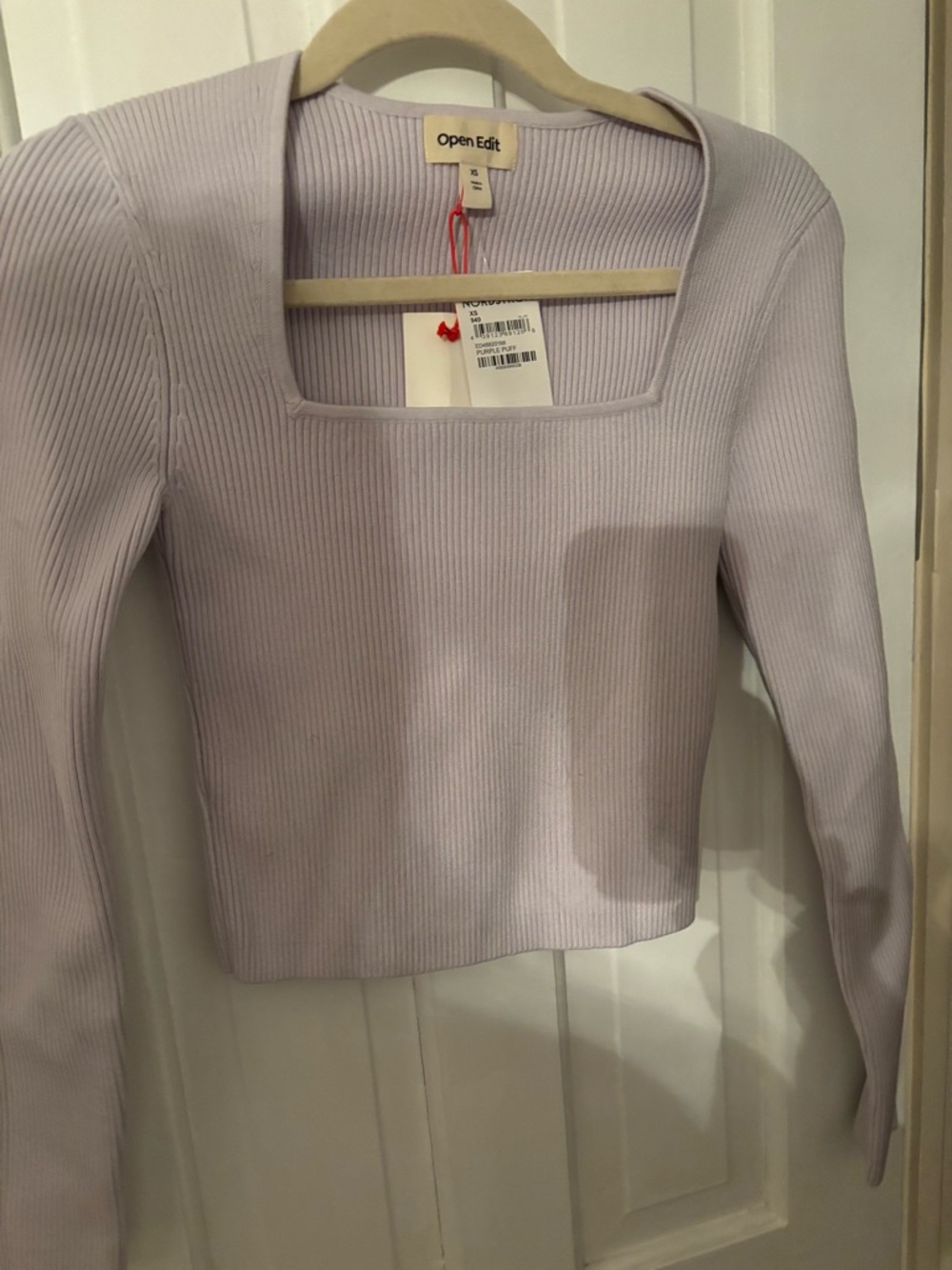 Open Edit Lavender Ribbed Square Neck Top
